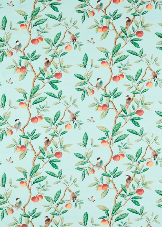 Ella Cotton Linen Fabric - Sky/Fig Leaf/Nectarine - Diane Hill