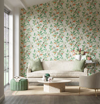Ella wallpaper - Fig Blossom/Fig Leaf/Nectarine - Diane Hill