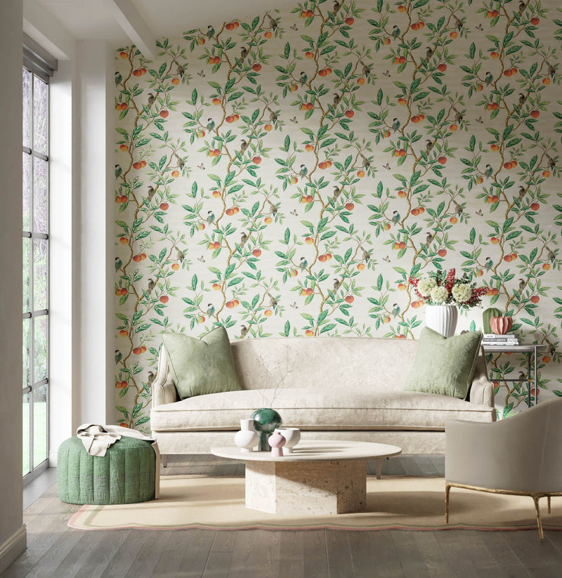 Ella wallpaper - Fig Blossom/Fig Leaf/Nectarine - Diane Hill