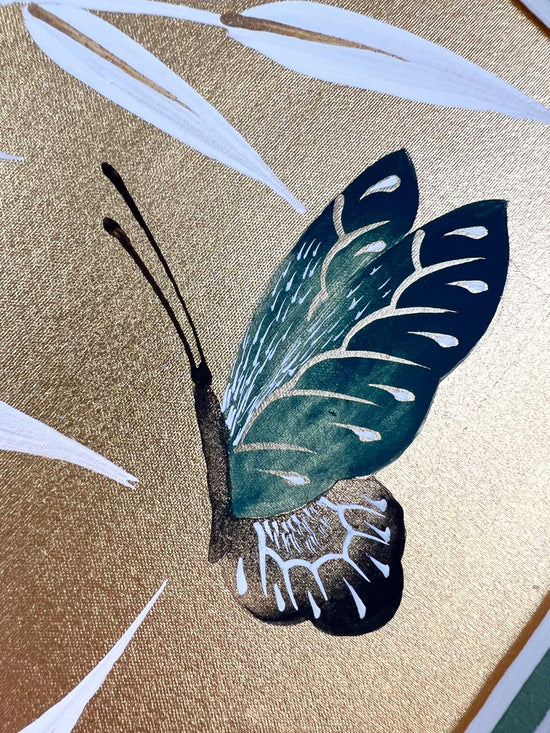 Gold And Blue Bamboo Original Painting - Diane Hill