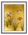 Antique Gold Iris And Butterflies Original Painting