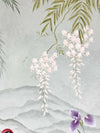 Japanese Crane And Wisteria Mountain Scene Original Painting - Diane Hill