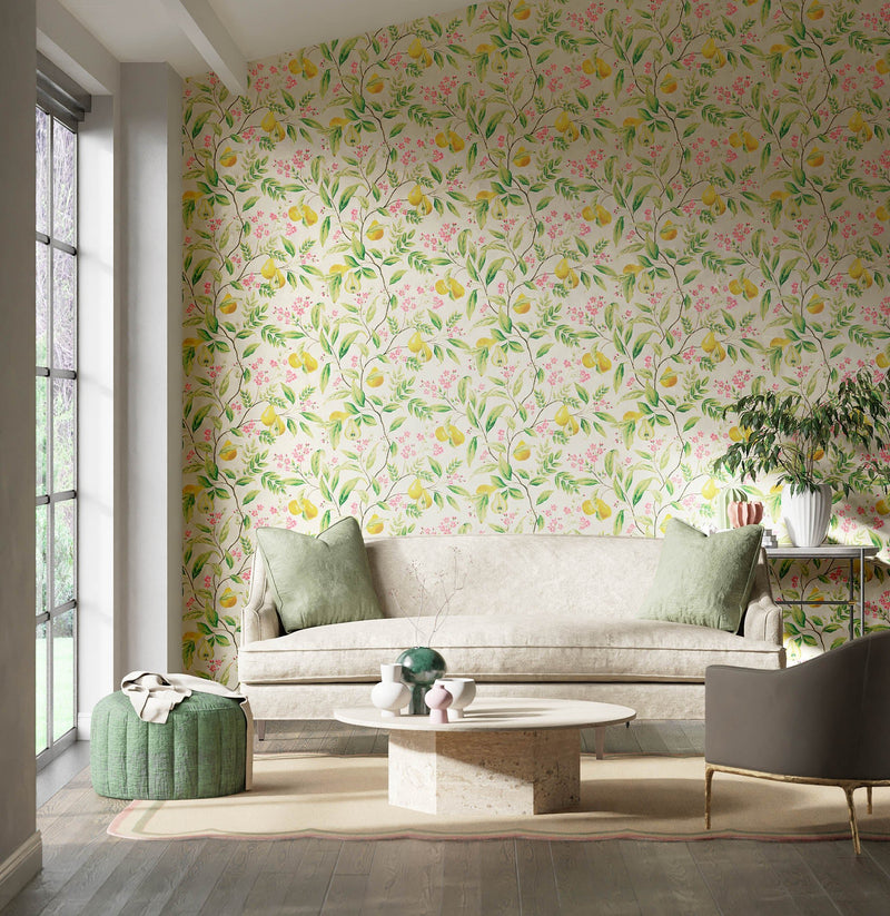 Marie Wallpaper - Fig leaf/Honey/Blossom - Diane Hill