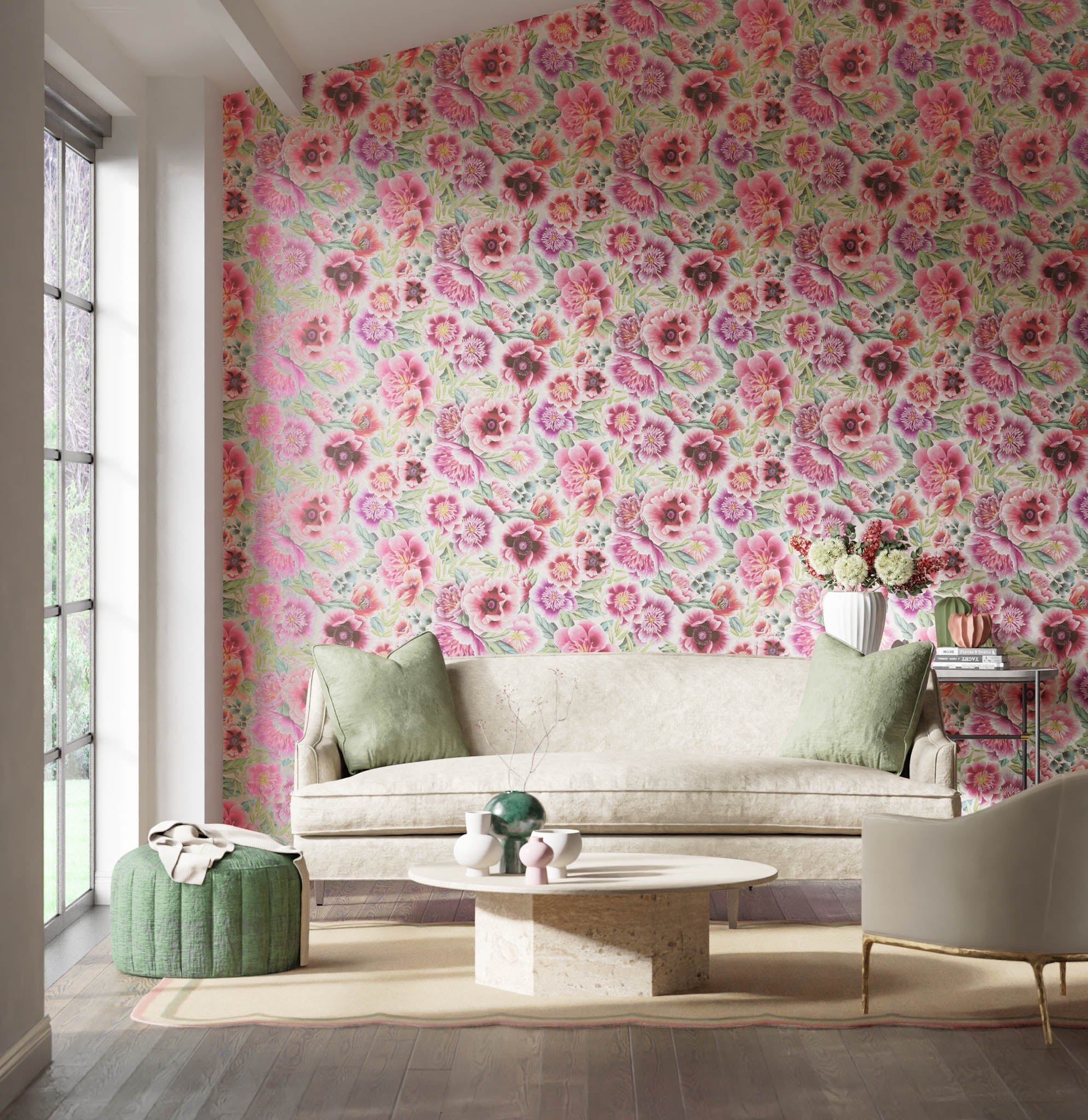 Marsha Chinoiserie Wallpaper - Powder/Peony/Magenta | Floral