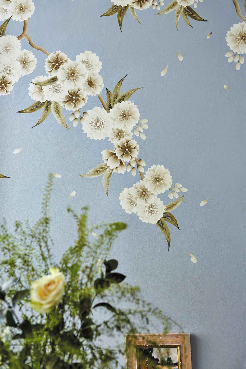 Rosa - Feather Grey/Paper Lantern/Oyster Wallpaper - Diane Hill
