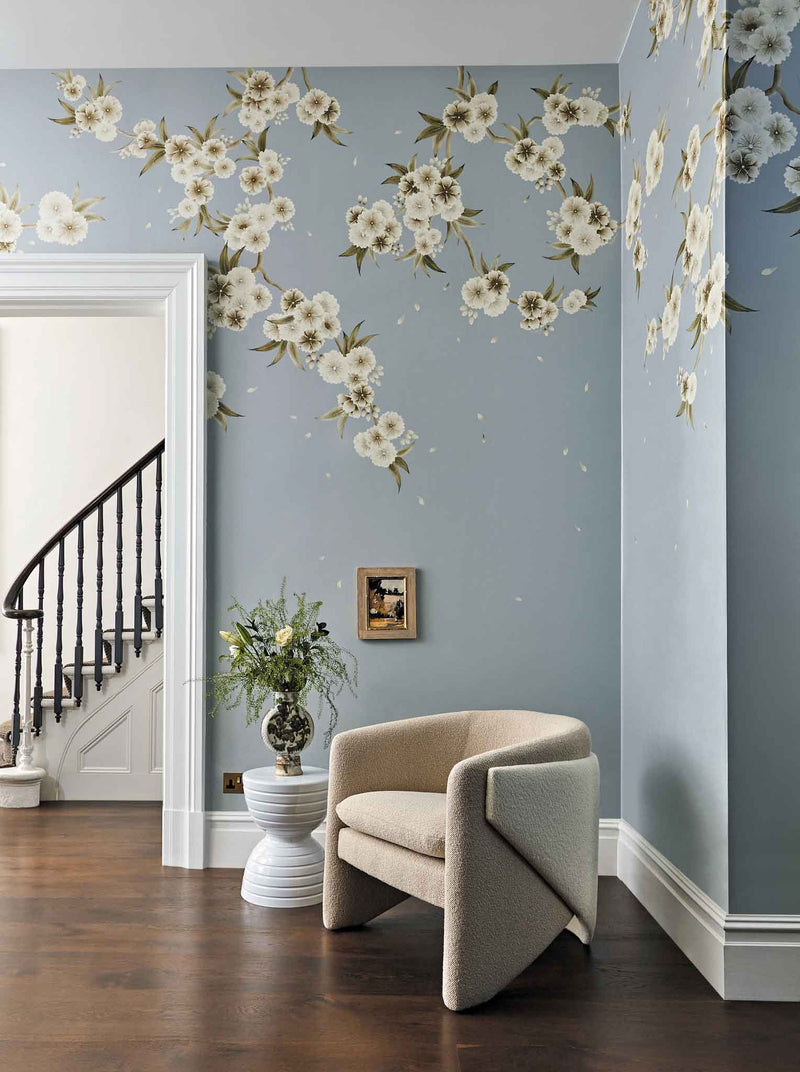 Rosa - Feather Grey/Paper Lantern/Oyster Wallpaper - Diane Hill