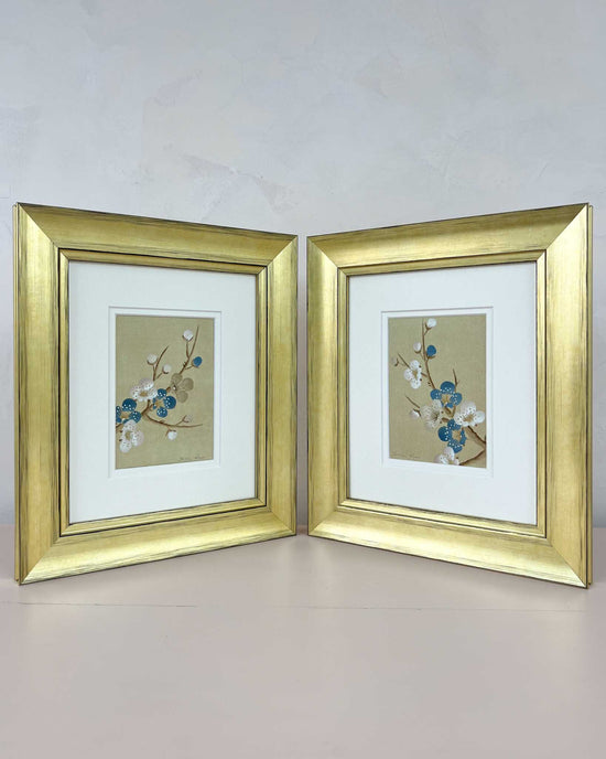 Set Of Two Cherry Tree Blue Original Painting - Diane Hill