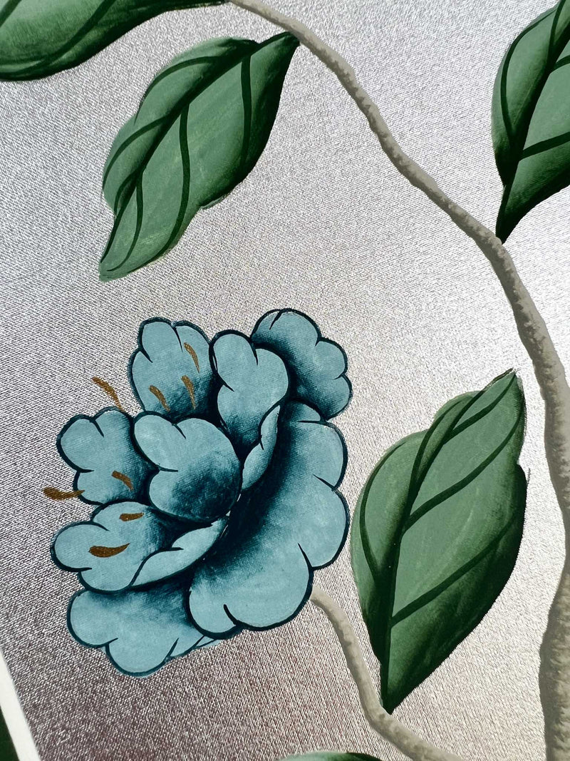 Silver And Blue Chinoiserie Original Painting - Diane Hill