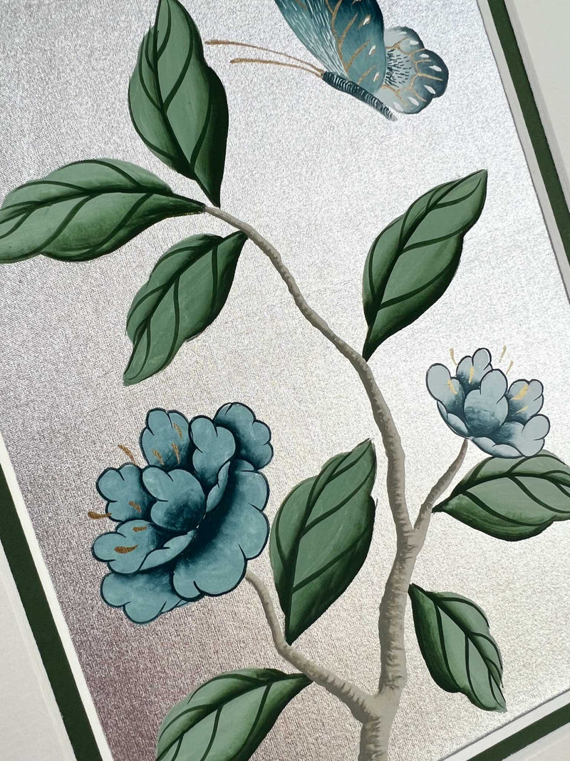 Silver And Blue Chinoiserie Original Painting - Diane Hill