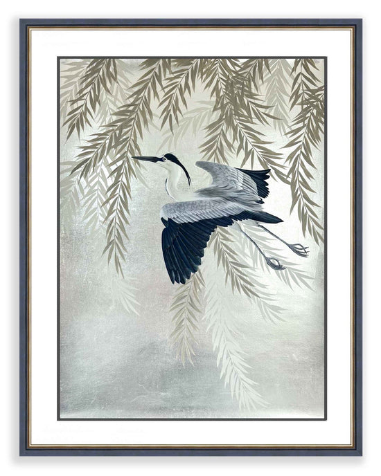 Silver Leaf Great Blue Heron Original Painting - Diane Hill