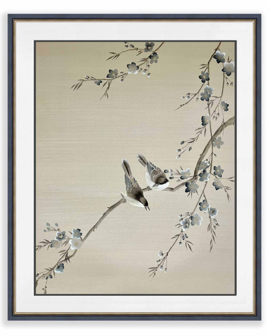 Two Birds And Cherry Tree On Silk Original Painting - Diane Hill