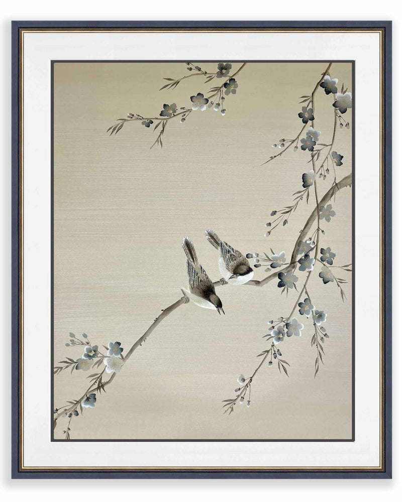 Two Birds And Cherry Tree On Silk Original Painting - Diane Hill