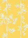 yellow botanical wallpaper featuring chinoiserie style bamboo