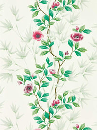 white and green floral wallpaper featuring chinoiserie style bamboo and flowers