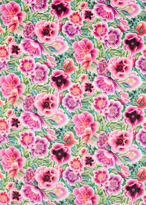 Marsha cotton velvet fabric - Apple/Peony/Magenta, Botanical design, Mural fabric, Cotton velvet fabric, Interior design