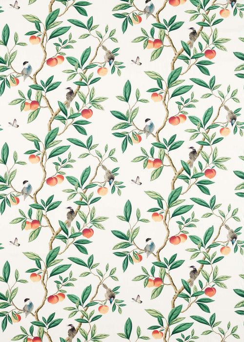 Ella Fabric - chinoiserie design; Suitable for blinds, drapery, cushions, upholstery; Fig blossom/Fig leaf/Nectarine