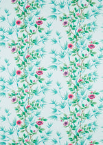 Lady Alford Fabric  with anemone blooms - Sky/Magenta, Floral Fabric, Chinoiserie Chic, Interior design, bedroom, living room, lounge, upholstery, curtains