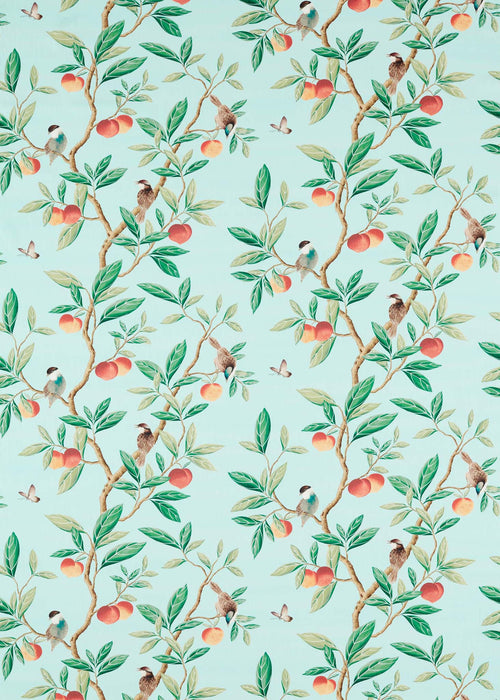 Ella Fabric - Hand brushed - suitable for drapes and upholstery; Sky/Fig Leaf/Nectarine