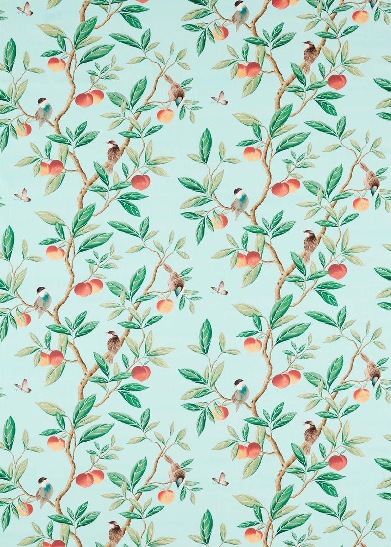 Ella Fabric - Hand brushed - suitable for drapes and upholstery; Sky/Fig Leaf/Nectarine