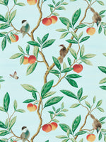 Ella chinoiserie wallpaper - Sky/Fig Leaf/Nectarine colour ways, Wall decor for the living room, Mural Wallpaper