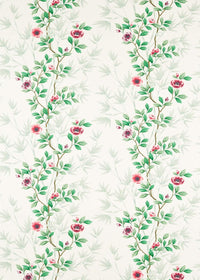 white and green floral fabric featuring chinoiserie style bamboo and flowers