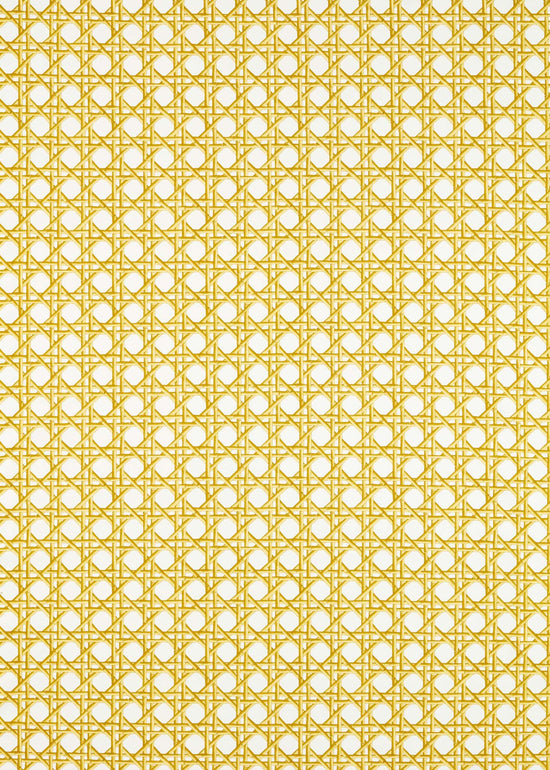 yellow geometric fabric featuring chinoiserie trellis design